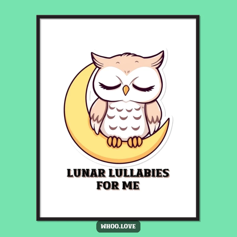 Funny Sleepy Owl Digital Art: Cute Moon Character Print for Walls