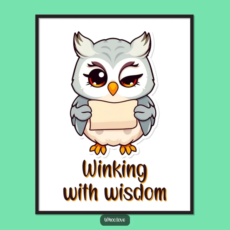 Funny Winking Owl Digital Art: Secret Scroll Character Print