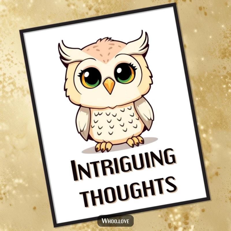 Funny Owl Digital Art Print of an owl with a curious tilt, perfect for instant, humorous wall decoration.