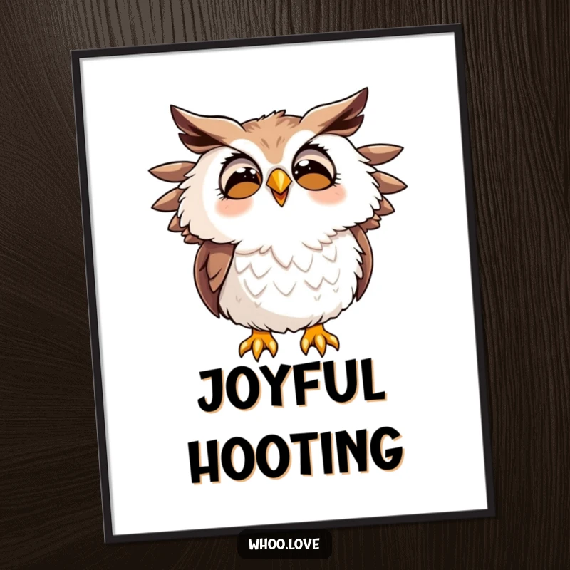 Funny digital art print of a hooting owl character with ruffled feathers, ideal for instant download and joyful decor.