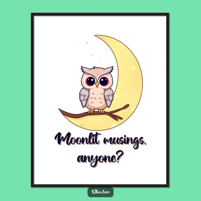 Funny Owl on Moon Digital Art Print - Instant Celestial Decor