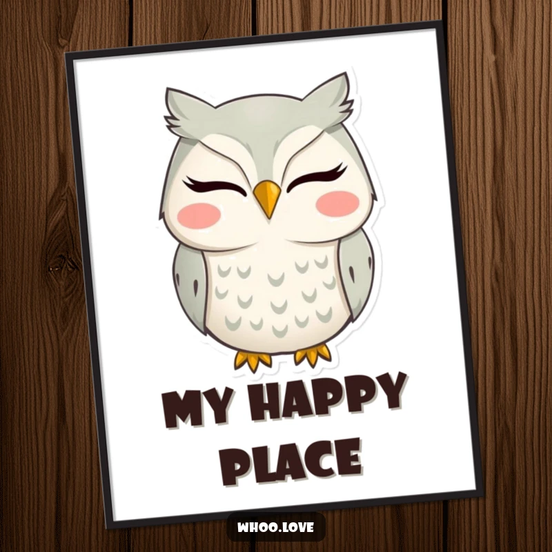 Funny digital art print of an owl with a very wide, silly smile, perfect for cheerful decor.