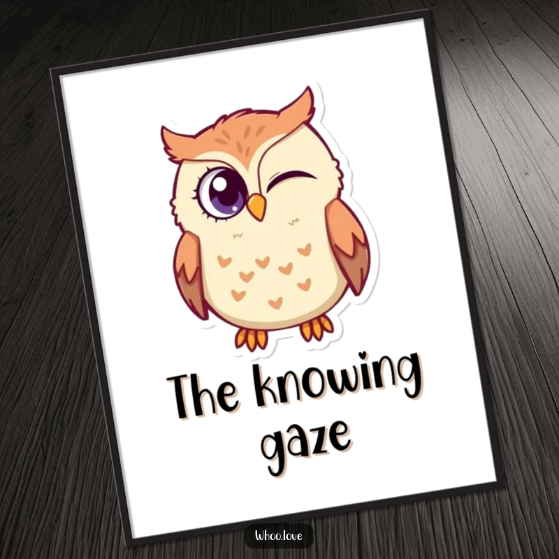 Funny Owl Digital Art Print: A high-resolution image of a mischievous owl character winking with its large eye, perfect for digital display.