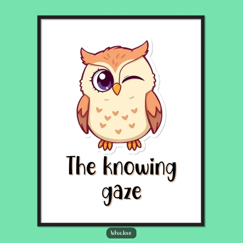 Funny Owl Digital Art Print: High-Quality Artwork of Bird Winking Playfully