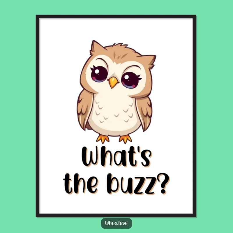 Funny Curious Owl Digital Art: Head Tilted Listening, Instant Thoughtful Download