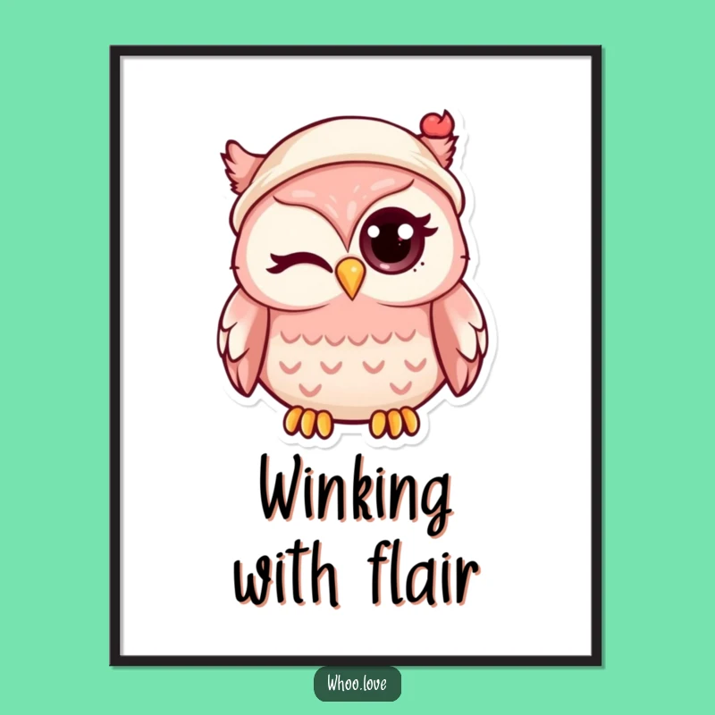 Funny Kawaii Owl Winking Digital Art: Instant Charm & Humor Download