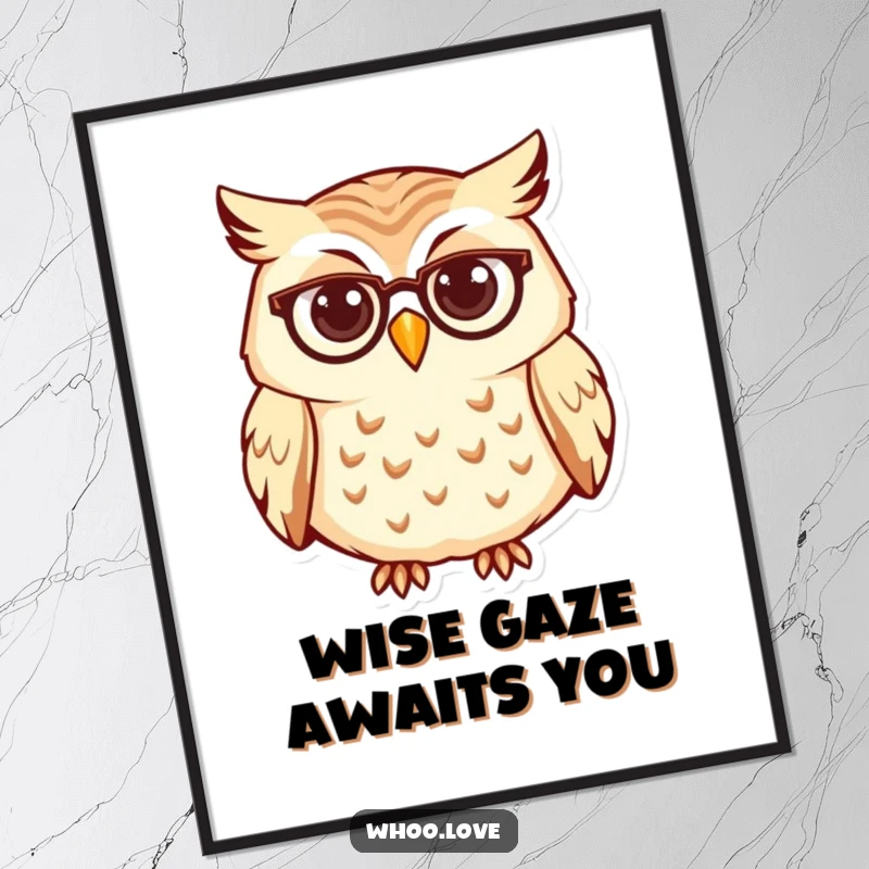 Funny owl digital art print, a curious character wearing tiny spectacles, intellectual and humorous for instant wall decor.