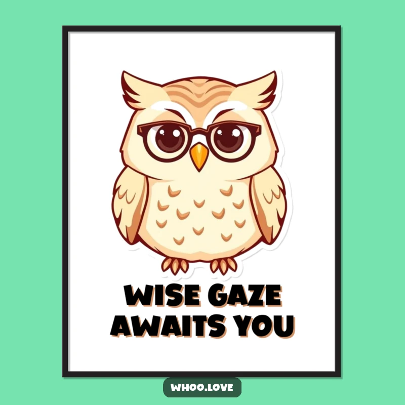 Funny Curious Owl Spectacles Digital Art, Instant Intellectual Charm, Perfect Funny Gift