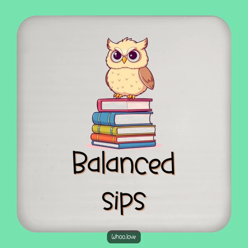 Funny Determined Owl Book Stack Coaster: Protect Surfaces Wisely!