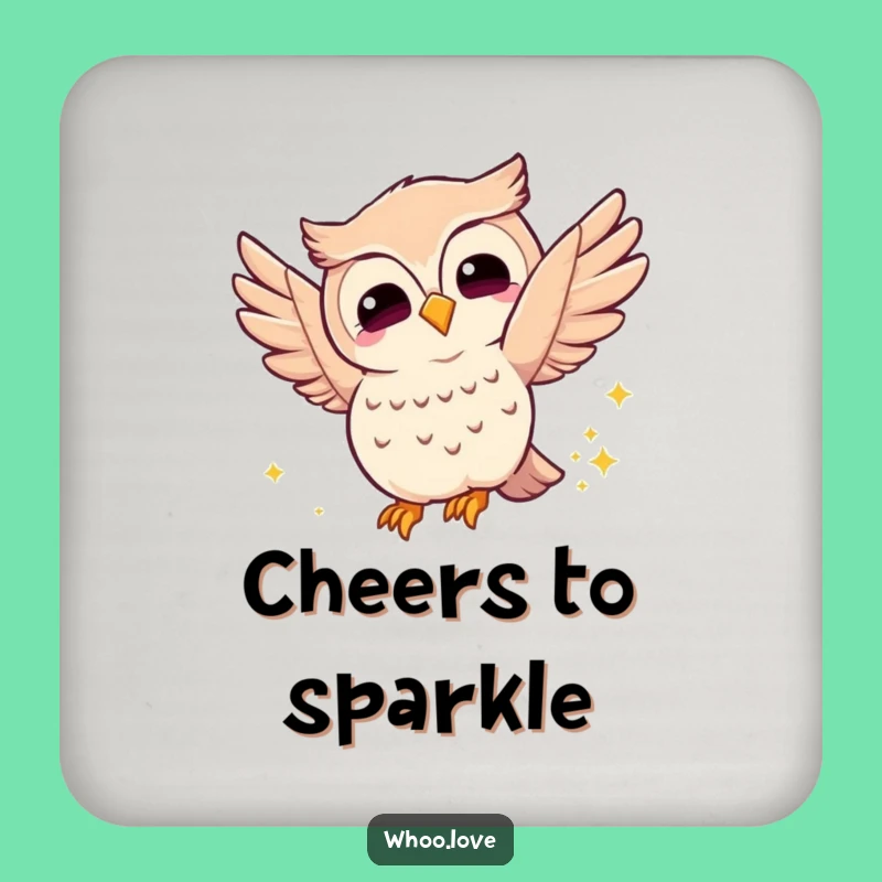 Funny Joyful Owl Drink Coaster: Protect Surfaces with Sparkly, Magical Charm