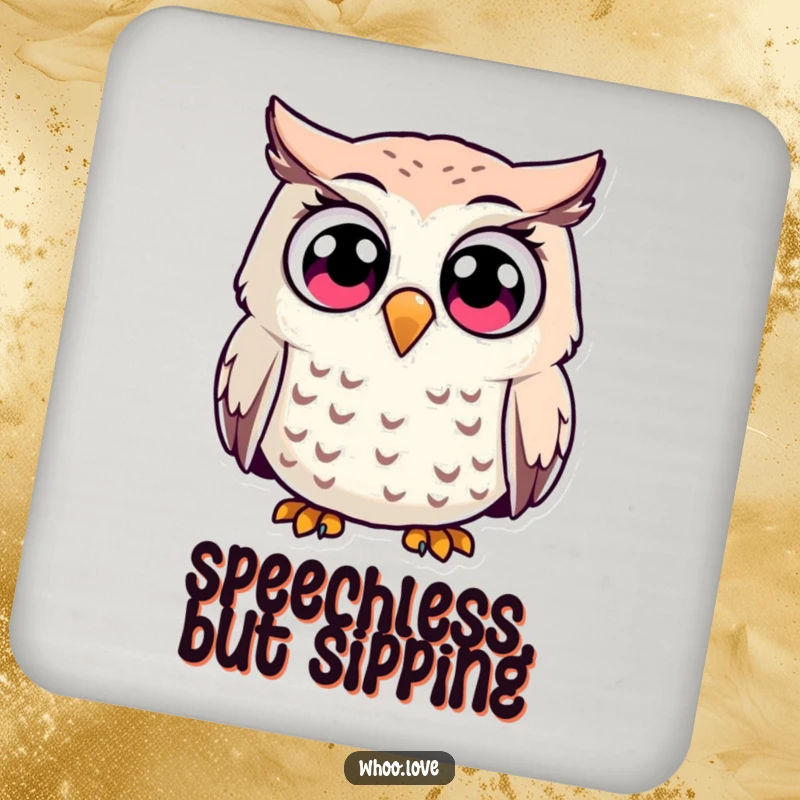 Funny surprised owl character coasters, featuring wide, shocked eyes, adding a touch of humor to drink protection.