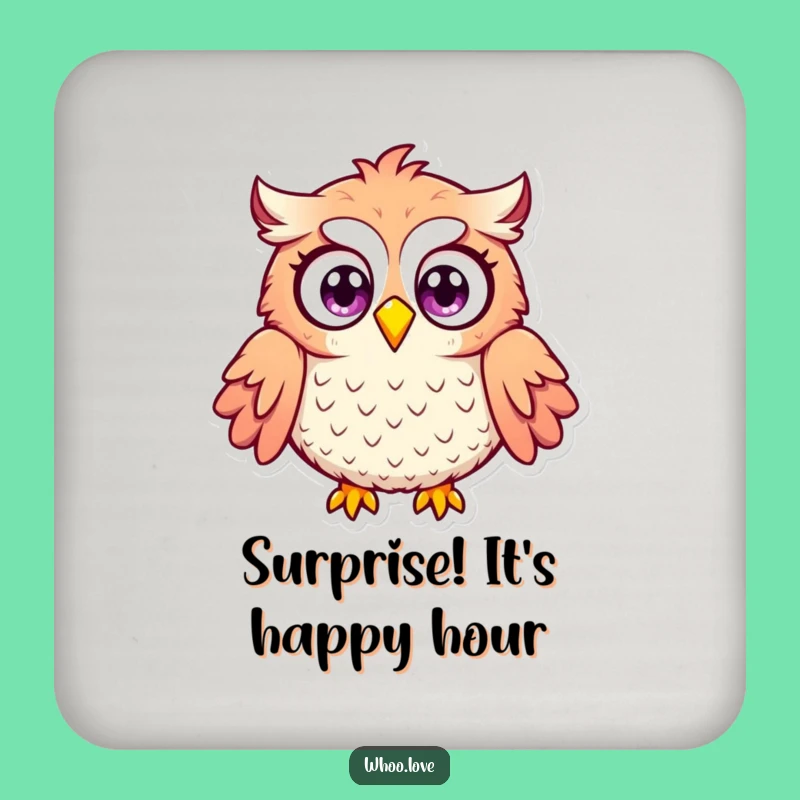 Funny Surprised Owl Coaster: Wide Eyes Puffed Feathers Drink Mat, Great Gift