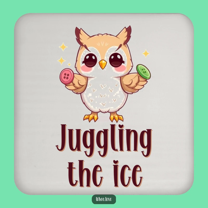 Funny Playful Owl Coaster: Juggling Buttons, Protect Surfaces Whimsically