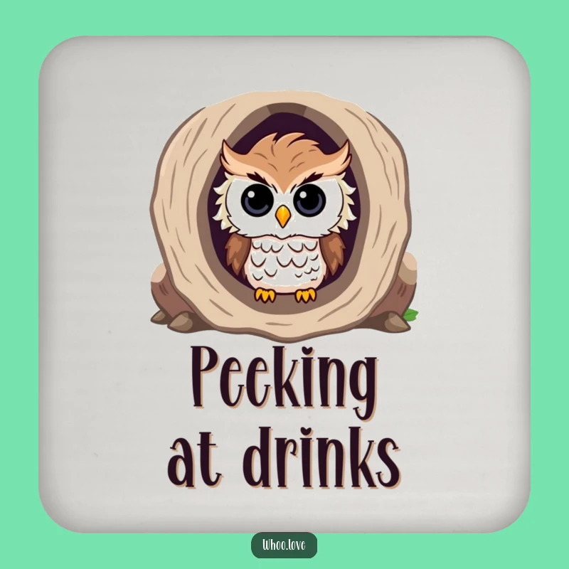 Funny Curious Owl Log Drink Coaster: Protect Surfaces with Whimsical Charm