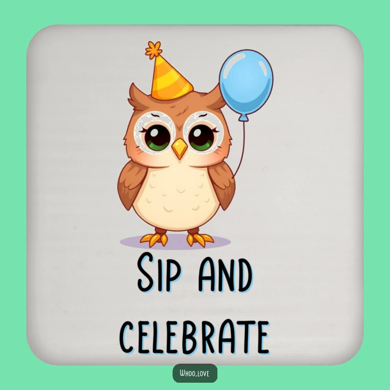 Funny Party Owl Drink Coaster: Protect Surfaces with Festive Cheer and Fun