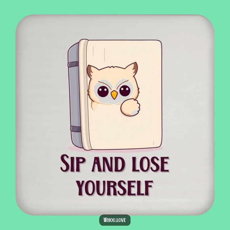 Funny Kawaii Owl Reading Coaster: Cute Owl Peeking Drink Mat, Hilarious Gift