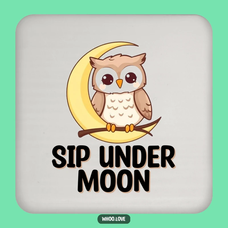 Funny Moon Owl Coaster: Happy Perched Owl Drink Mat, Great Gift