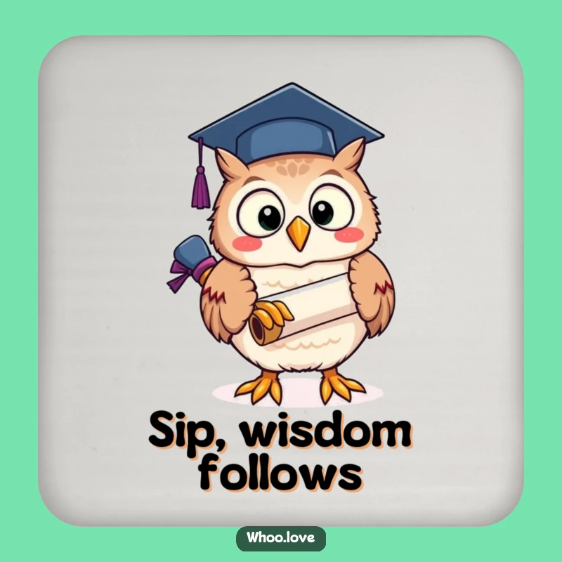 Funny Owl Graduation Coaster: Protect Surfaces with Style - Cute Funny Gift!