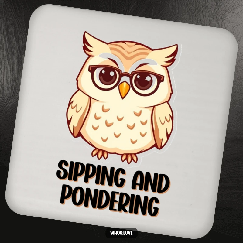 Funny owl coasters, a curious character with tiny spectacles, protecting surfaces with intellectual and humorous charm.