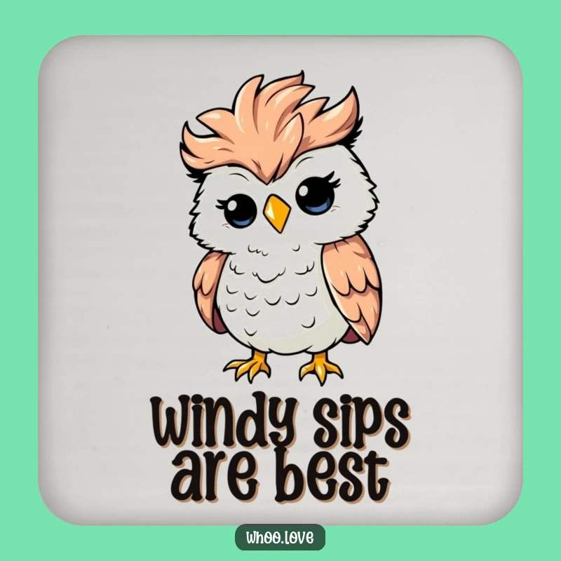 Funny Ruffled Owl Coaster: Silly Windy Drink Protector
