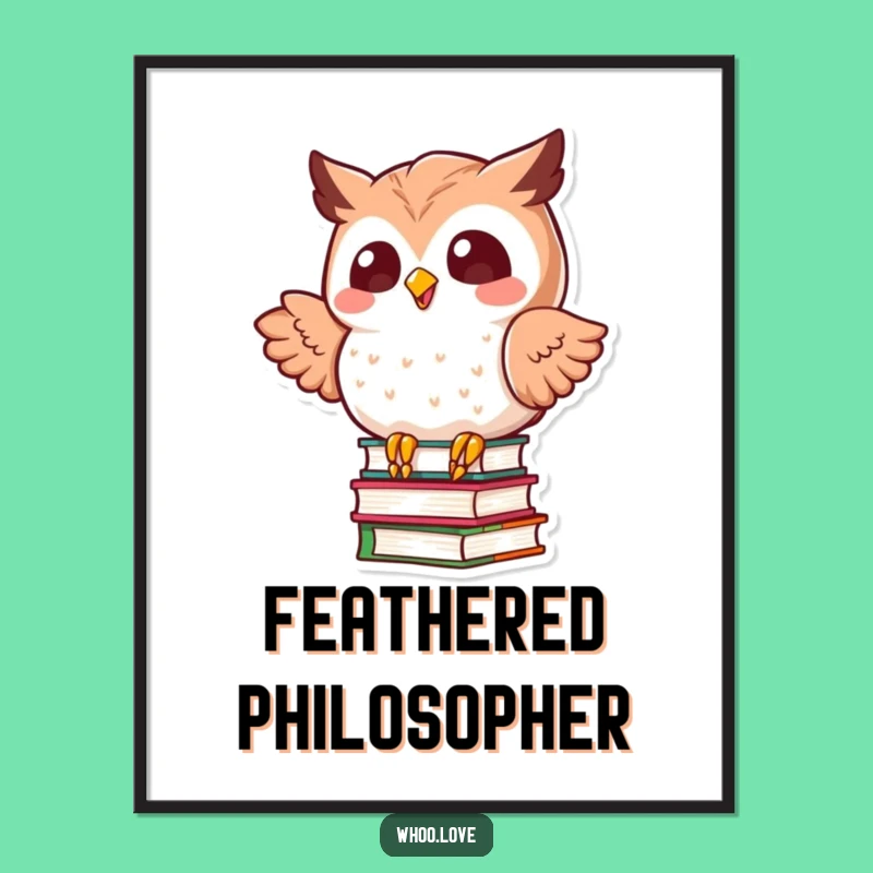 Funny Kawaii Owl Balancing Books Poster: Hilarious Wall Art for Bookworms