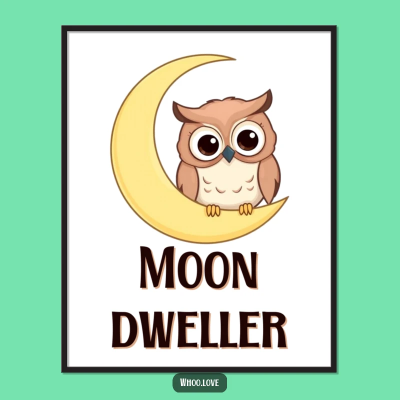 Funny Googly Eyes Owl Moon Poster: Whimsical Wall Art