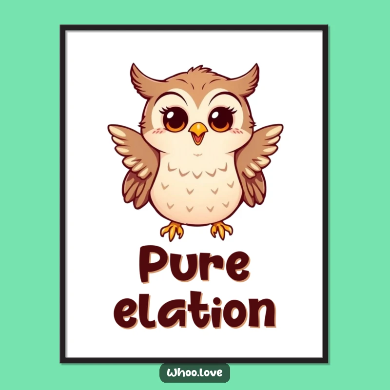 Funny Happy Owl Flapping Wings Poster: Joyful Wall Art
