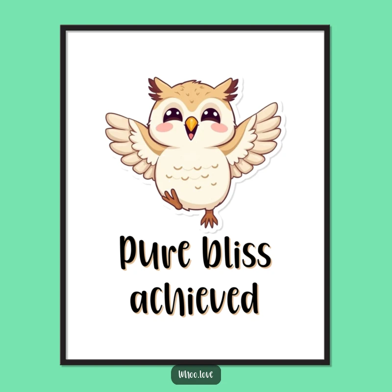 Funny Joyful Owl Poster: Flapping Wings Happy Art Print, Humorous Gift