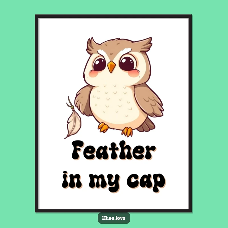 Funny Kawaii Owl Feather Poster: Bring Joyful Art Home!