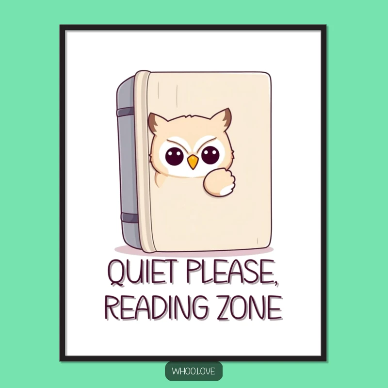 Funny Kawaii Owl Reading Poster: Adorable Owl Peeking Art Print, Hilarious Gift Decor