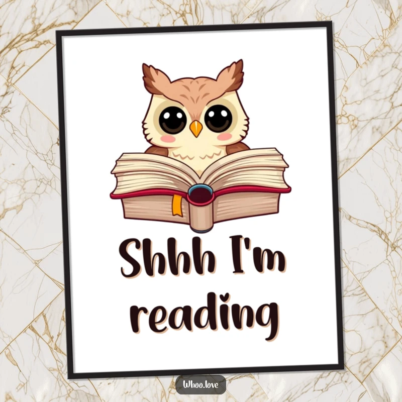 Funny poster featuring an owl peeking from a big book, adding a humorous and wise touch to decor.
