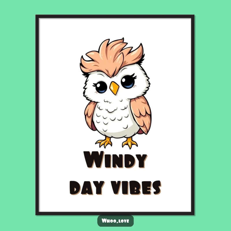Funny Ruffled Owl Poster: Silly Windy Art Print for Bird Lovers