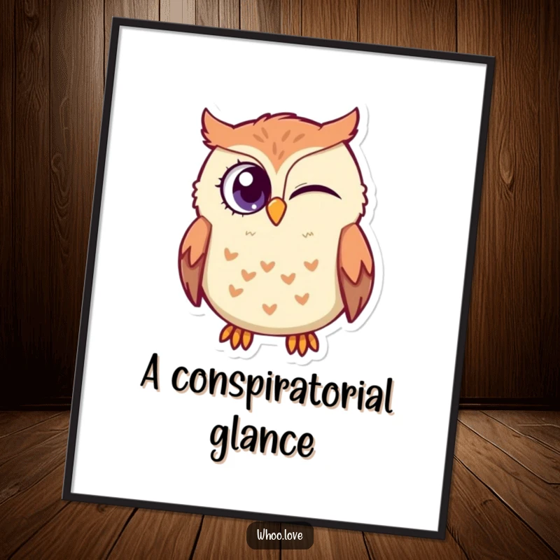 Funny Winking Owl Poster: An artistic depiction of a mischievous owl character winking with its large eye, suggesting a shared secret or joke.