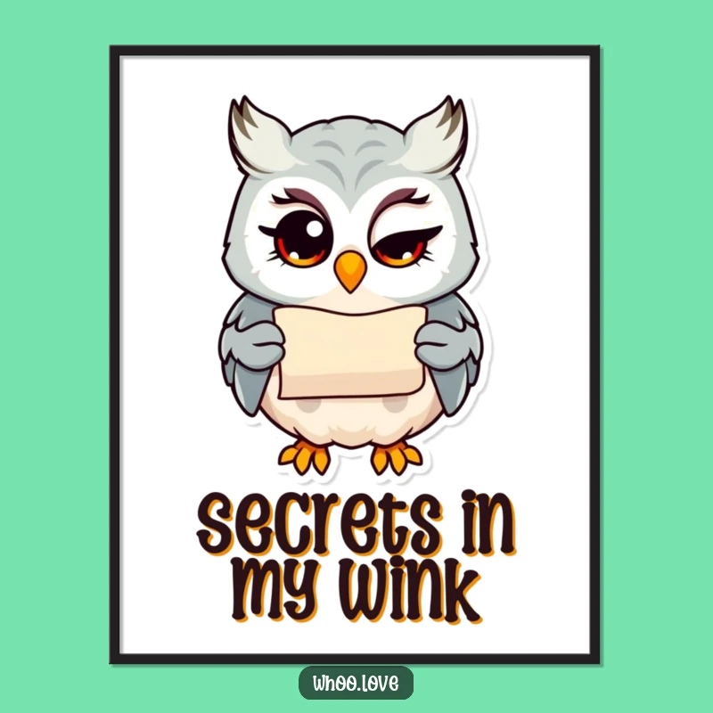 Funny Winking Owl Poster: Secret Scroll Art Print