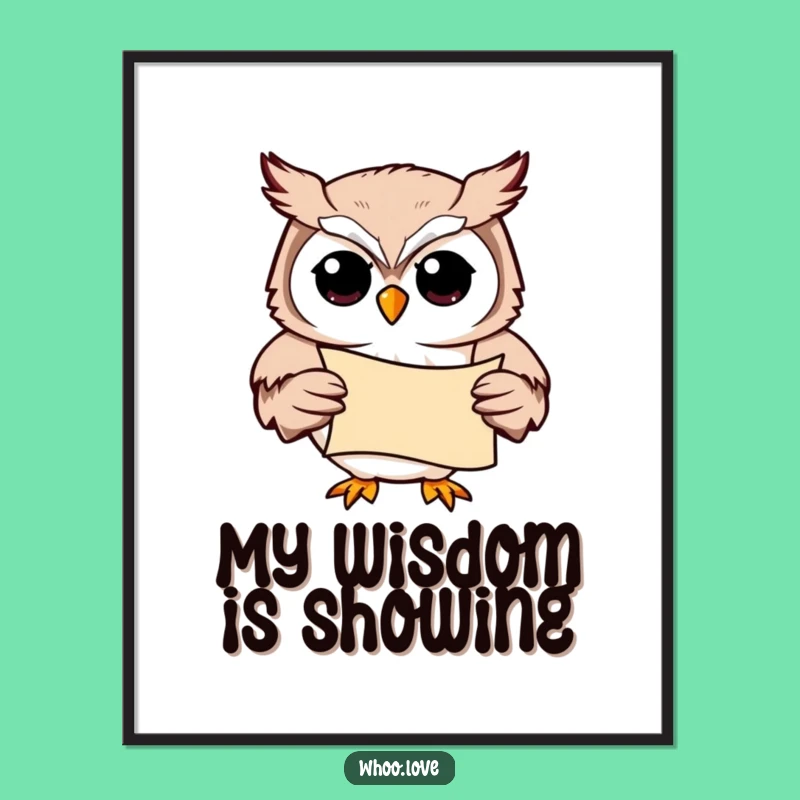 Funny Scholarly Owl Poster: Artistic Wall Decor of Bird with Scroll