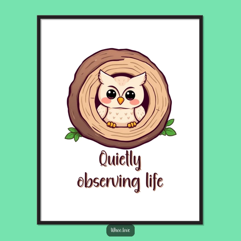 Funny Shy Owl Log Poster: Bring Gentle Charm Home!