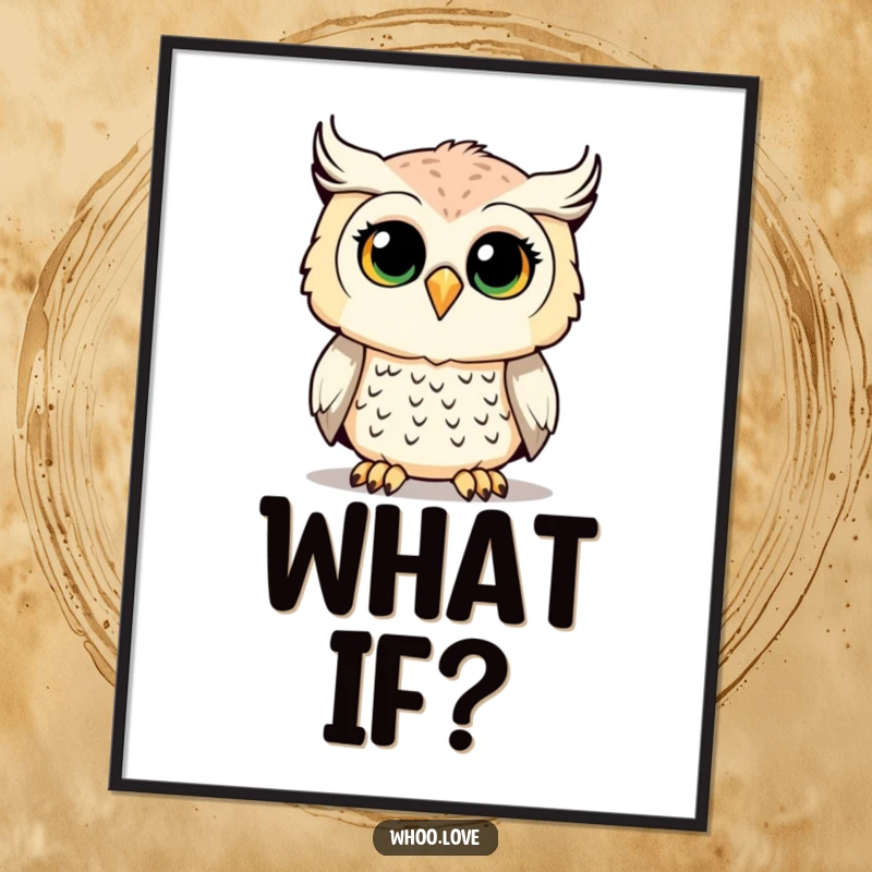 Funny Owl Poster showcasing a curious owl with its head tilted, adding a humorous touch to wall art.