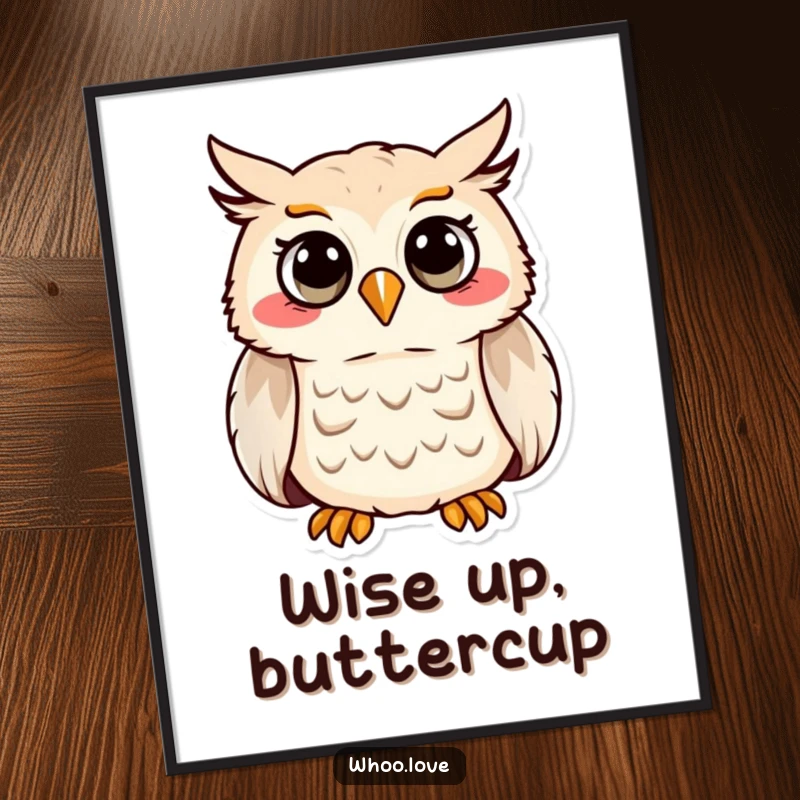 Funny poster art of a cheerful owl character in full, joyous hoot, its expression radiate pure happiness.