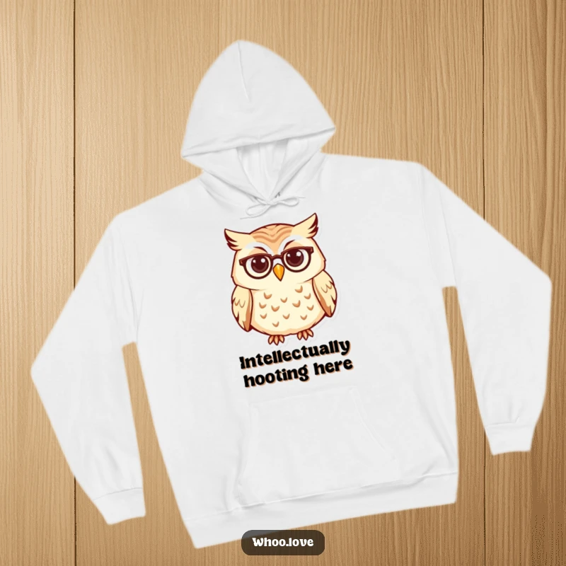 Funny owl hoodie, a curious character with tiny spectacles, soft and warm apparel for intellectuals.