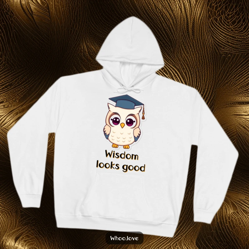 Funny graduation owl hoodie featuring a wise owl with a graduation cap, offering cozy comfort and a humorous celebration of academic success.