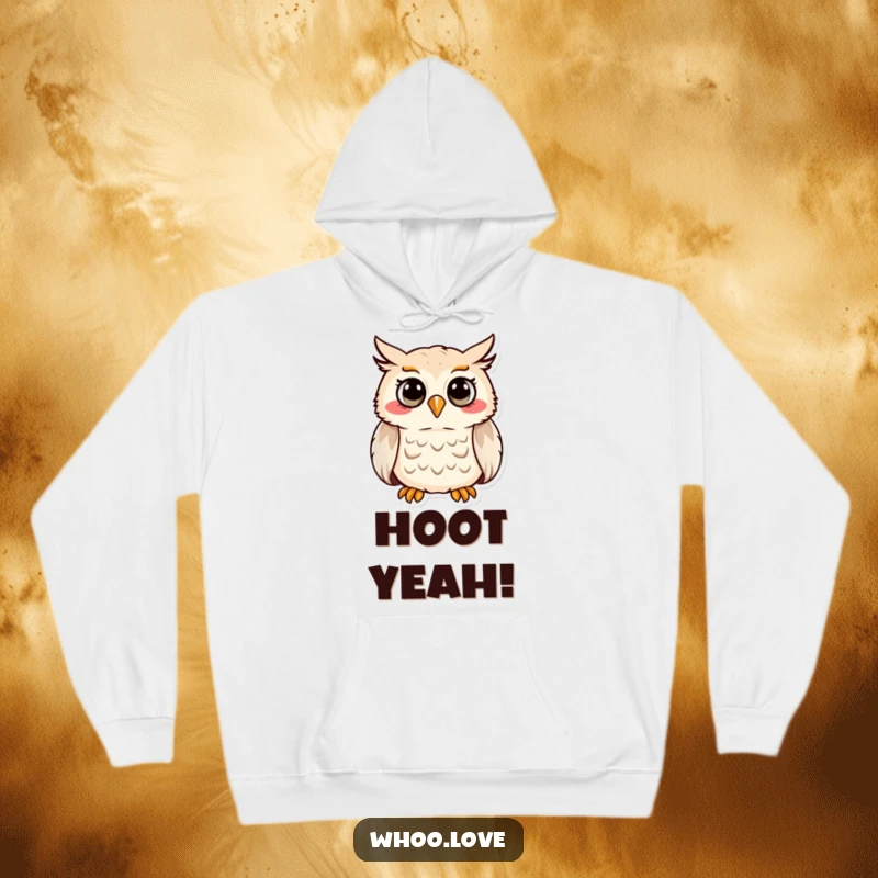 Funny hoodie depicting a joyful owl mid-hoot, its expression full of glee and ready for a cozy day.