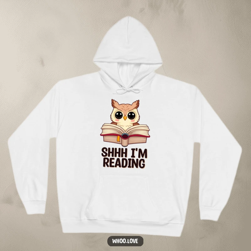 Funny hoodie with an owl behind a large book, perfect for cozying up and enjoying a good story.