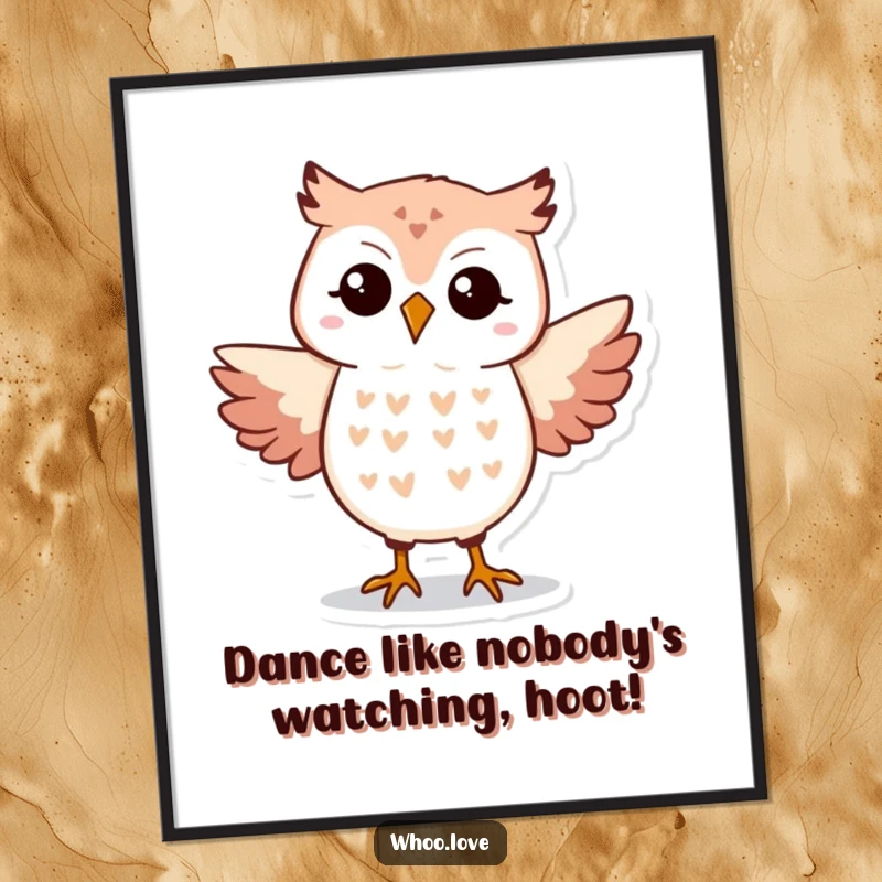 Funny Free Printable Wall Art: Whimsical owl doing a silly dance, vibrant and fun downloadable art.