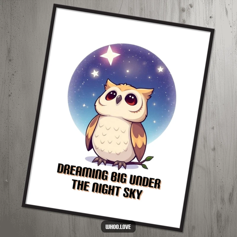 Free Printable Wall Art: A contemplative owl gazing upwards at a stunning, vast starry night sky, creating a serene and magical atmosphere.