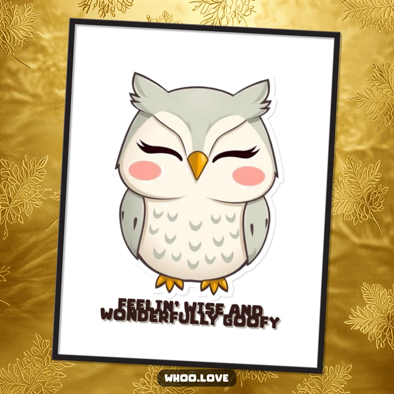 Funny free printable wall art: An owl with an impossibly wide, silly grin brings instant cheer and personality.