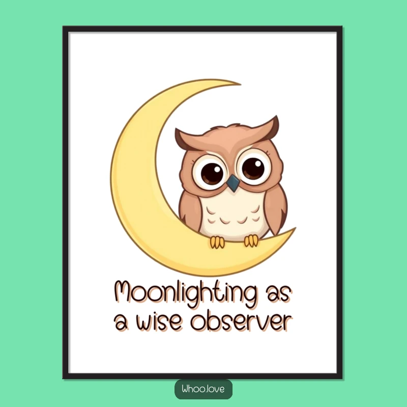 Free Printable Wall Art: Googly Eyed Owl Moon Peek, Quirky Downloadable Decor for Cosmic Fun