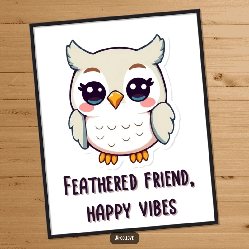 Funny Free Printable Wall Art: A very cheerful owl is captured mid-hoot, with eyes wide and a happy expression.