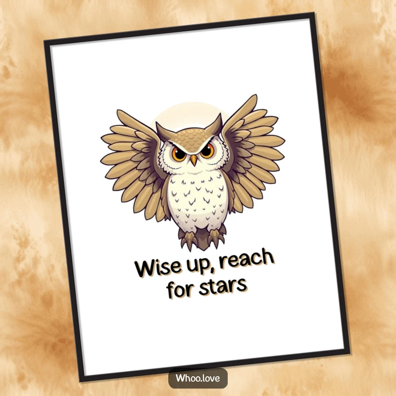 Funny Free Printable Wall Art: Majestic owl with wings spread, silhouetted against a starry night sky, enchanting and aspirational.