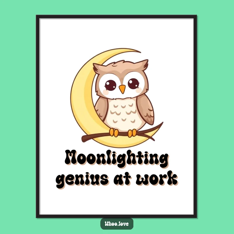 Free Printable Wall Art: Moon Owl Perched, Whimsical Bird, Dreamy Downloadable Decor