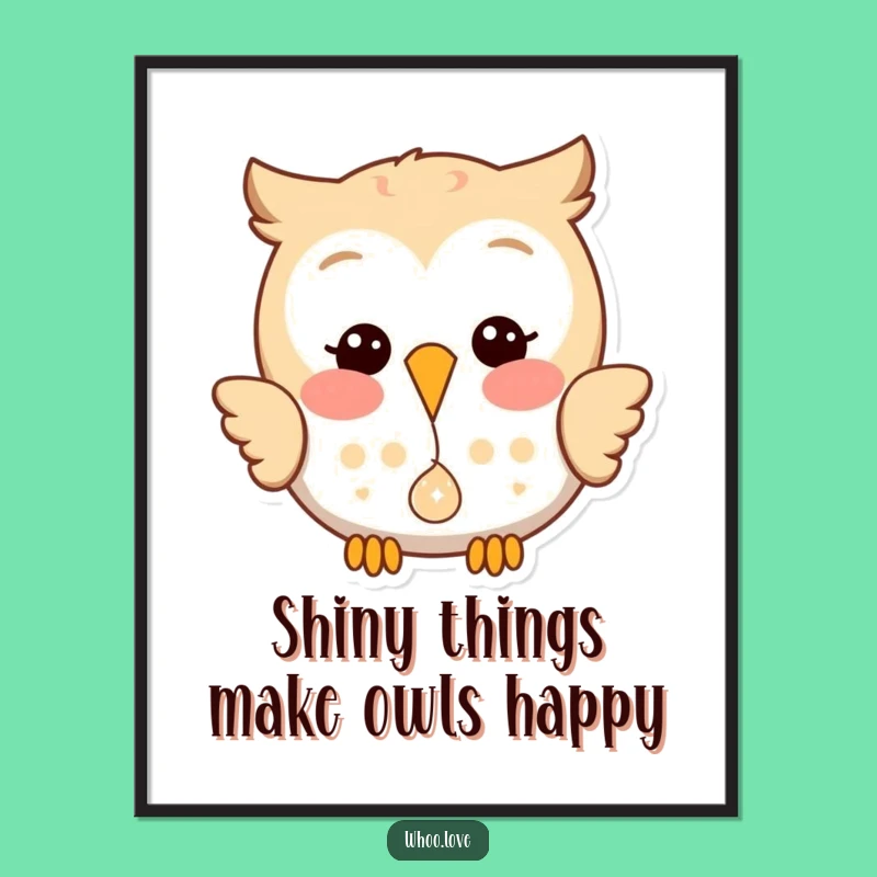 Free Printable Wall Art: Playful Owl's Shiny Drop - Whimsical Downloadable Decor!